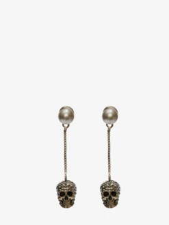Orecchini Skull con Pavé e Catena da Donna in Finitura oro