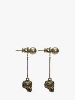 Orecchini Skull con Pavé e Catena da Donna in Finitura oro