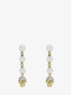 Orecchini Skull con perla da Donna in Finitura oro pallido