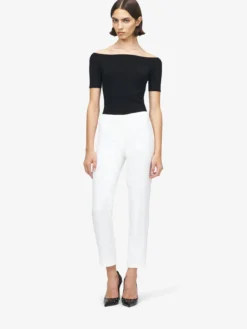 Pantaloni a sigaretta in crêpe sottile da Donna in Avorio Chiaro