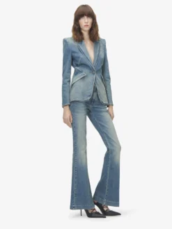 Pantaloni in Denim Bootcut da Donna in Washed Blue