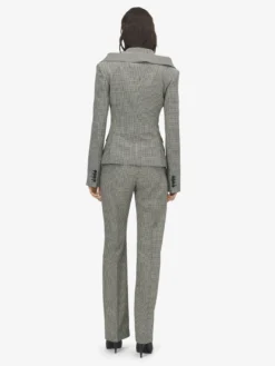 Pantaloni sartoriali con motivo vichy da Donna in Nero/Avorio