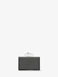 Pochette Knuckle piatta da Donna in Nero/Argento