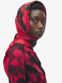 Sciarpa floreale da Donna in Rosso/Nero