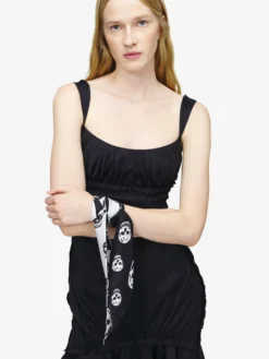 Sciarpa Skull a nastro da Donna in Nero/Avorio