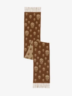 Sciarpa Skull double-face in Marrone Chiaro/Cammello