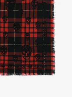 Sciarpa Skull tartan da Uomo in Rosso/Nero