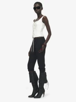Top a corsetto con motivo floreale in fil coupé da Donna in Avorio