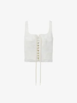 Top a corsetto con motivo floreale in fil coupé da Donna in Avorio