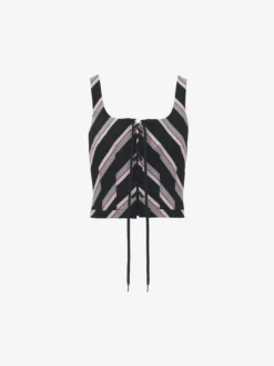 Top a corsetto con righe Chevron da Donna in Nero/Rosso