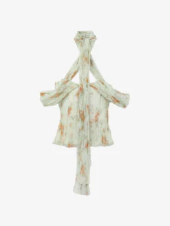 Top a pieghe con motivo floreale da Donna in Pietra/Arancione chiaro