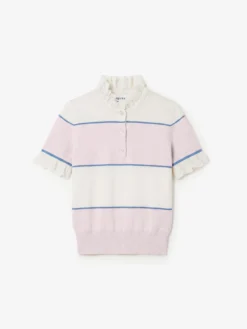 Top a righe con volant da Donna in Avorio/Rosa chiaro