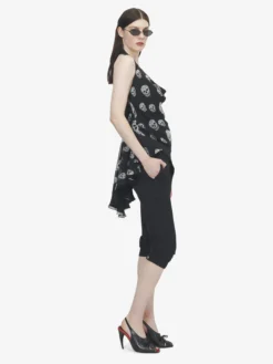 Top asimmetrico con stampa Skull da Donna in Nero/Bianco