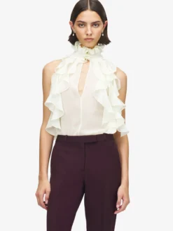 Top con volant da Donna in Crema