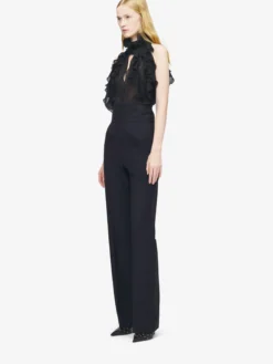 Top con volant da Donna in Nero