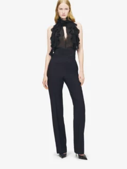 Top con volant da Donna in Nero