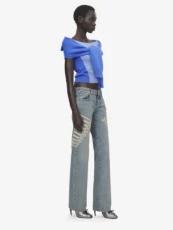 Top in maglia effetto trompe-l’œil in lana e cashmere da Donna in Blu