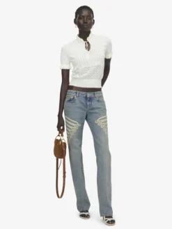 Top in maglia pointelle da Donna in Avorio