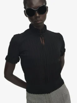 Top in maglia pointelle da Donna in Nero