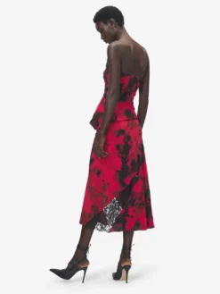 Top senza spalline floreale da Donna in Rosso/Nero