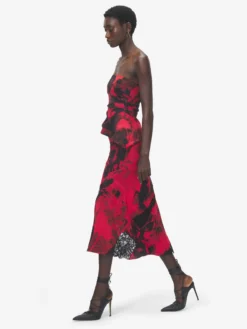 Top senza spalline floreale da Donna in Rosso/Nero