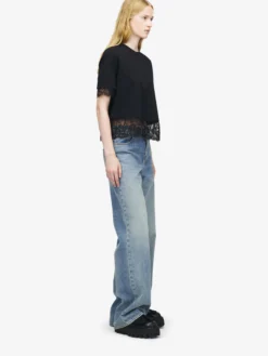T-shirt con dettagli in pizzo da Donna in Nero