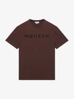 T-shirt con logo McQueen floccato da Uomo in Rosso Scuro