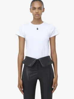 T-shirt con ricamo Skull da Donna in Bianco Ottico