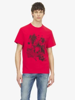 T-shirt con stampa Fanzine da Uomo in Rosso