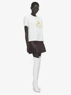 T-shirt Skull floreale da Donna in Avorio