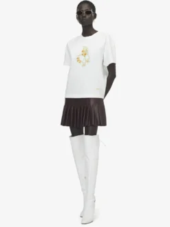 T-shirt Skull floreale da Donna in Avorio